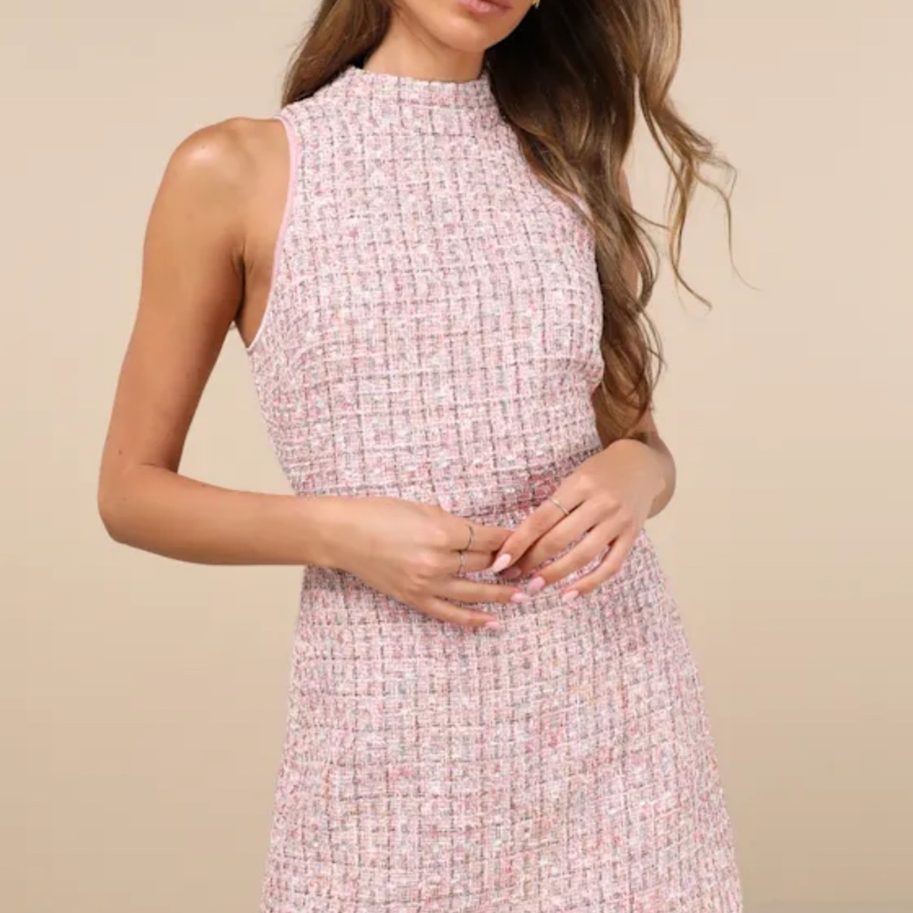 Lulus Glittery Poise Pink Multi Tweed Sleeveless Mini Dress - Size XS
